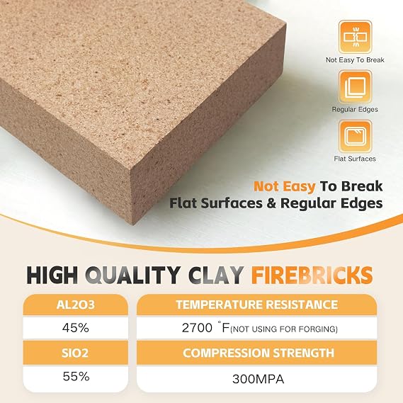 Protalwell Fire Bricks, Woodstove Firebricks, Size 9 x 4-1/2 x 2-1/2, 4-Pack, Insulating Fire Bricks, 2.5 Thick Clay Firebricks Replacement for Wood Stoves, Fireplaces, Fire Pit, Kiln, Pizza Oven