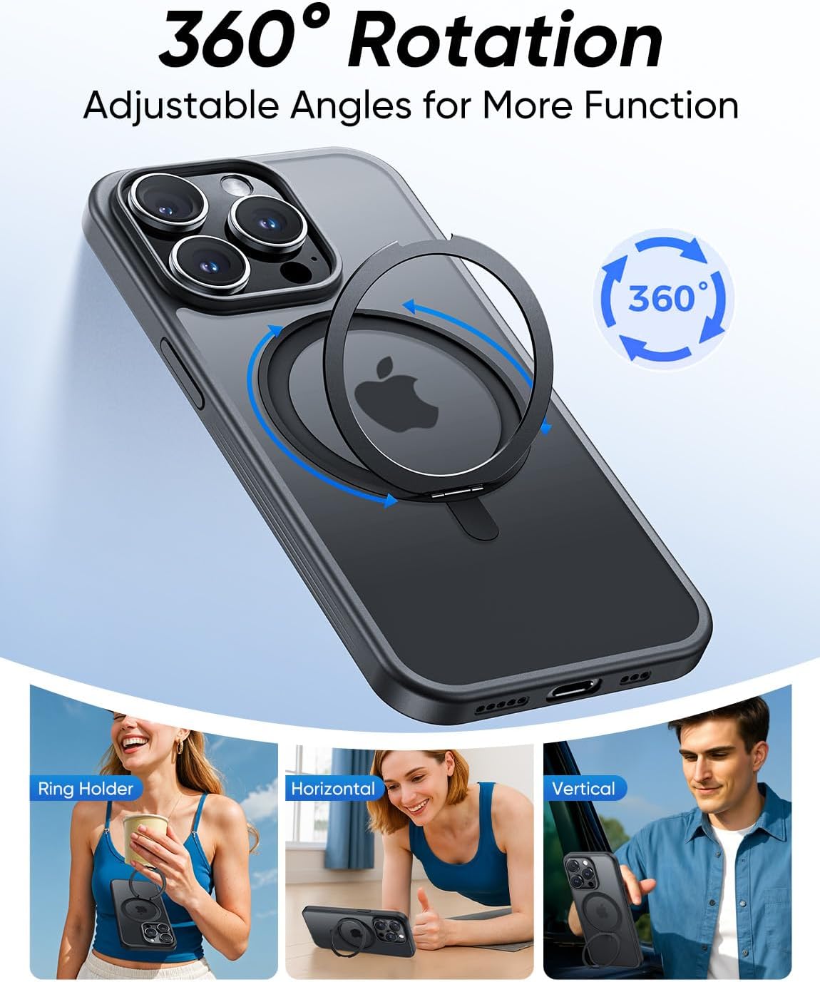 MAGIC JOHN 360° Rotatable Magnetic Invisible Stand for iPhone 15 Pro Max Case [Anti-Slip Grip] [Compatible with MagSafe] 16FT Shockproof for iPhone 15 Pro Max Case with Kickstand, Black - Image 2