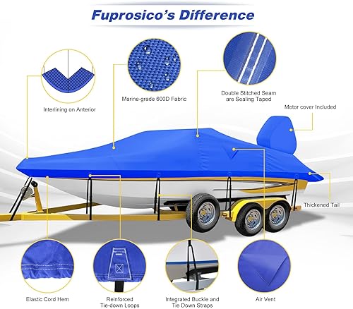 Miniatura 6 de 600D - Funda resistente para lancha de 16 a 18.5 pies, se adapta a casco V, barco, Bass Tracker cubiertas de lanchas de 16 a 18.5 pies con cubierta
