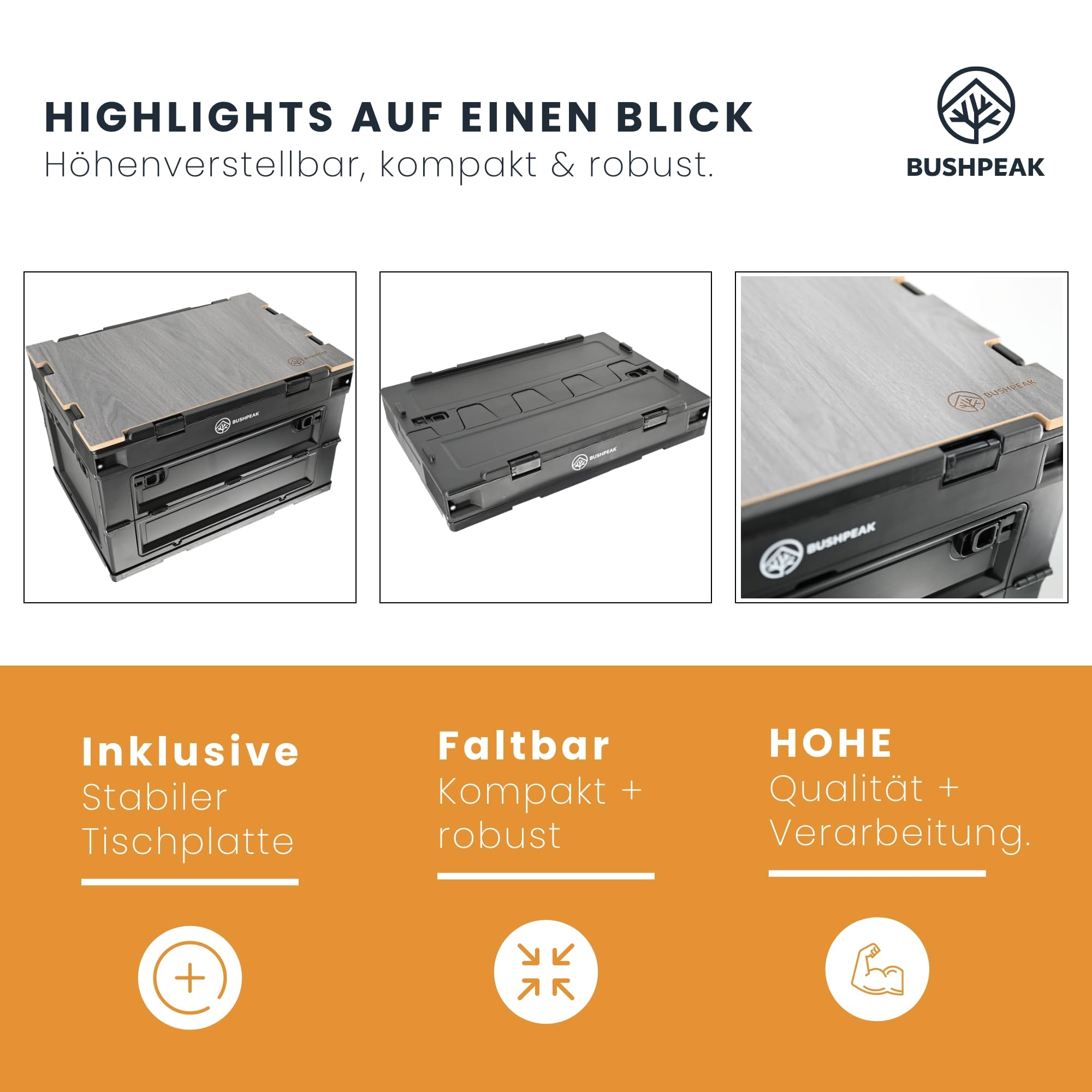 FLEXBOX 50L Camping Box zum Transport - Camping Küche faltbar Outdoor mit Stabiler Arbeitsplatte - Aufbewahrungsbox für Camper zusammenklappbar