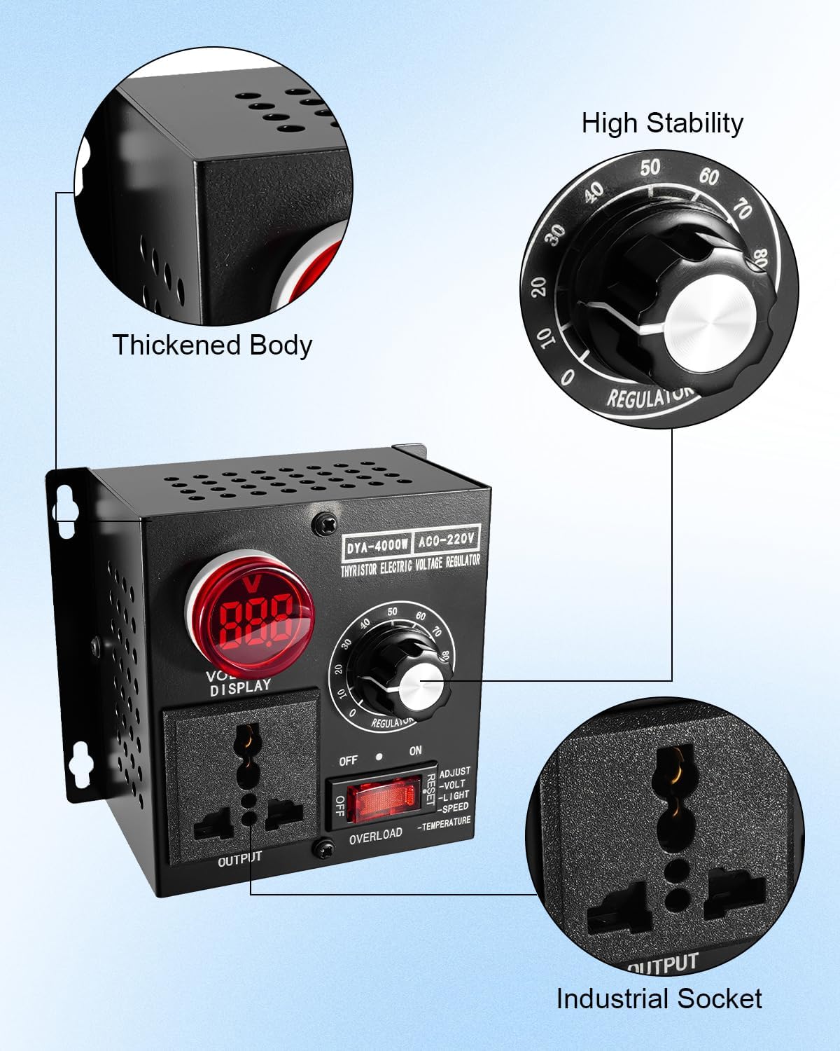 AC Variable Fan Speed Controller Fit for Fan Electric Motor Router Rheostat, 120-220V 15A 4000W Max SCR Voltage Regulator, Black