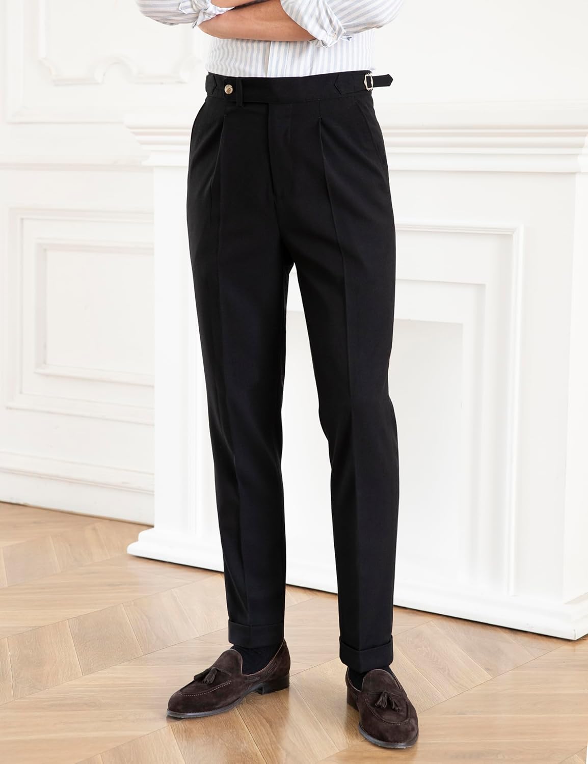 Men's Gurkha Naples Italian Old Money Style No Need to tie a Belt High Waisted Dress Pants - Image 4