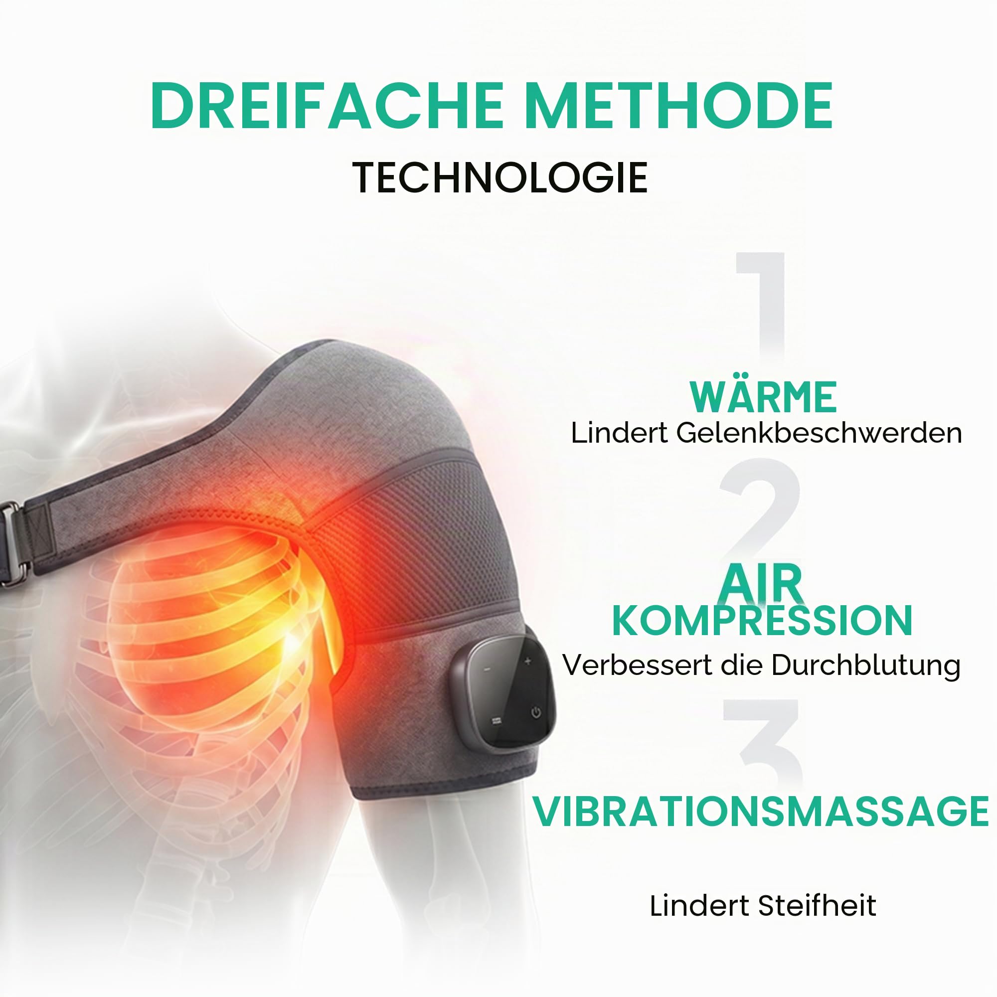 Theratex 3-in-1 Massagegerät, Relevo 3-in-1 Schultermassager, Relivera, Hewelth Triple Method Schulter-Massagegerät, Schultermassagegerät mit 5 Wärme & 3 Vibrationsmodi,Touchscreen-Steuerung