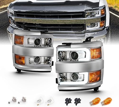 AmeriLite Para Chevy Silverado 2500HD 3500HD 2015-2019 - 2019 - Camión de trabajo cromado cuatro proyectores con doble tubo LED juego de montaje de