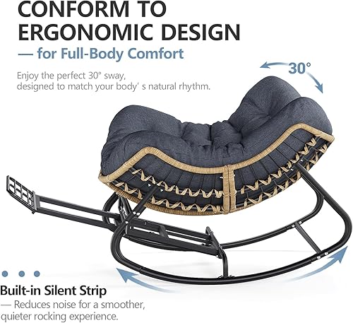 Vista 43 de SWITTE Mecedora para exteriores, de gran tamaño, para patio, cómoda sala de lectura de mimbre, silla de huevo interior para dormitorio, sala de Gris