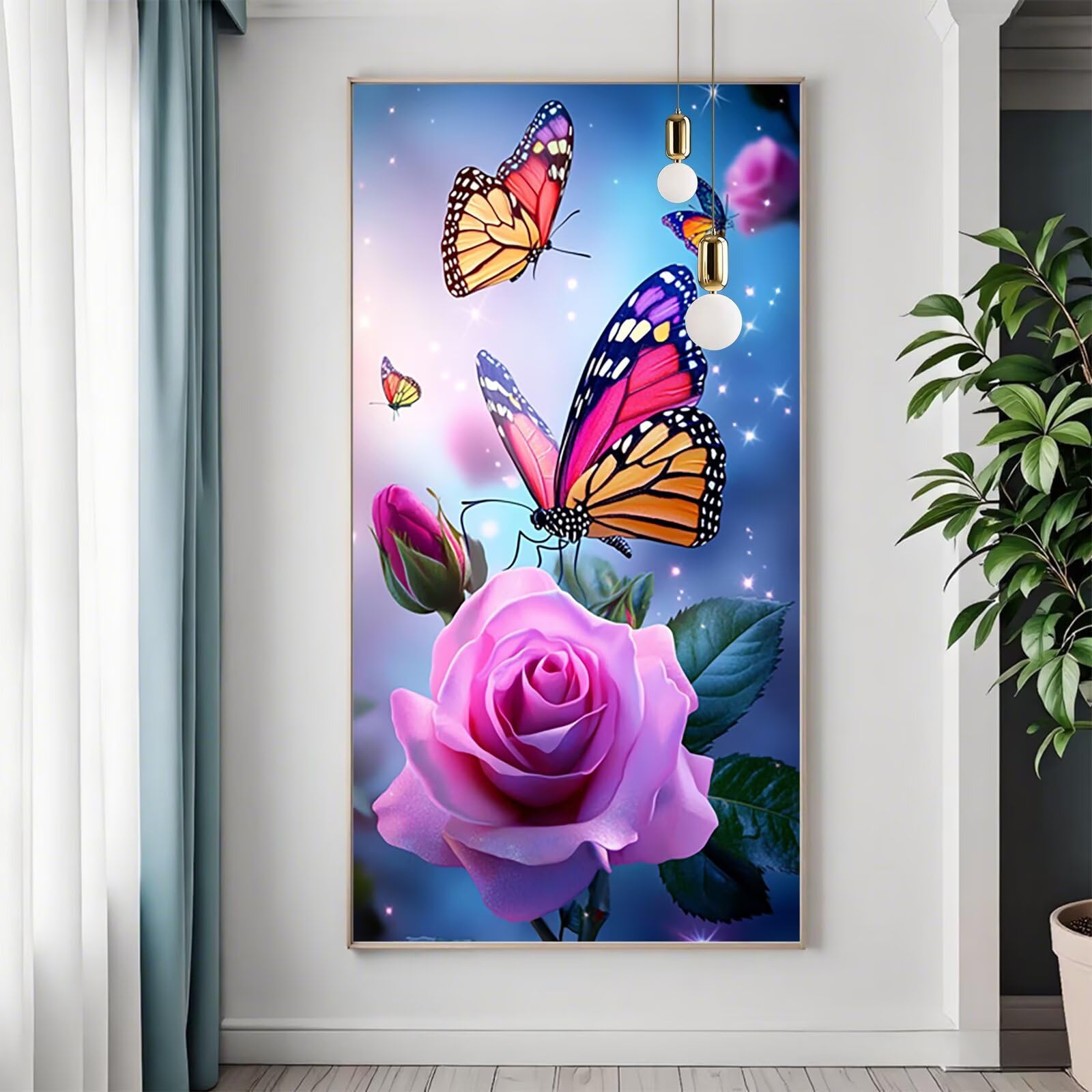 Malarstwo diamentowe XXL z motylem, obraz diamentowy 5D, obraz do samodzielnego wykonania, dla dziewczynek 8 lat, obraz diamentowy do pokoju, dekoracja ścienna D-5, 100 x 200 cm