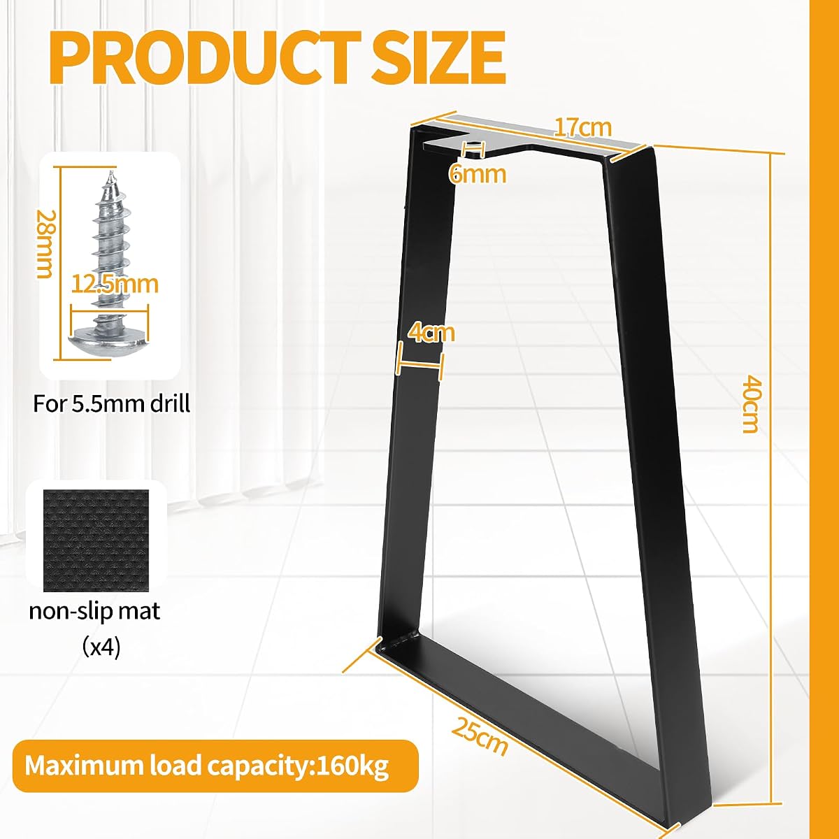 DBREAKS 40 cm trapezowe nogi stołowe, czarne trapezowe nogi stołu z metalu, nogi stołu z śrubami, nogi meblowe do DIY stolika kawowego, stolika nocnego, ławki