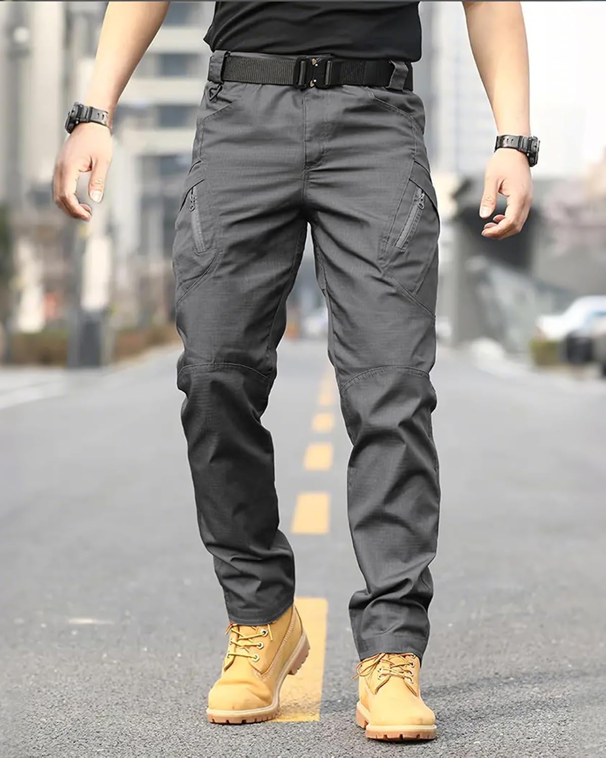 Men's Work Cargo Pants Tactical Hiking Casual Water Resistant Ripstop Trousers for Outdoor with 6 Pockets(No Belt) - Image 3