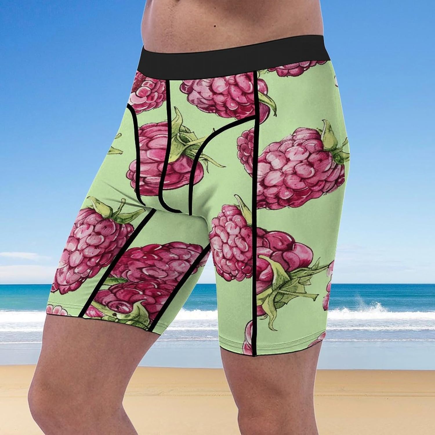 Peach Raspberry Pattern Compression Shorts Men Spandex Sport Shorts Workout Performance Baselayer Underwear