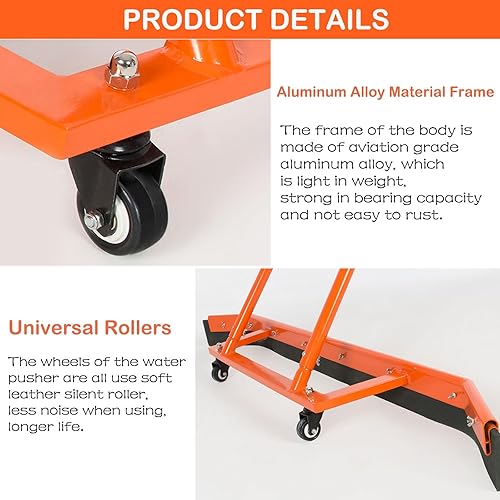 Miniatura 5 de Escobilla de goma deportiva de 4.3 pies para pista de tenis para piso con 2 cuchillas de espuma EVA, aleación de aluminio, color naranja