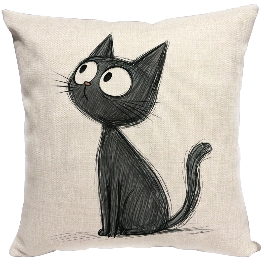 Violetpos Große Augen Schwarzer Katze Kissenbezug 60x60 Kiss