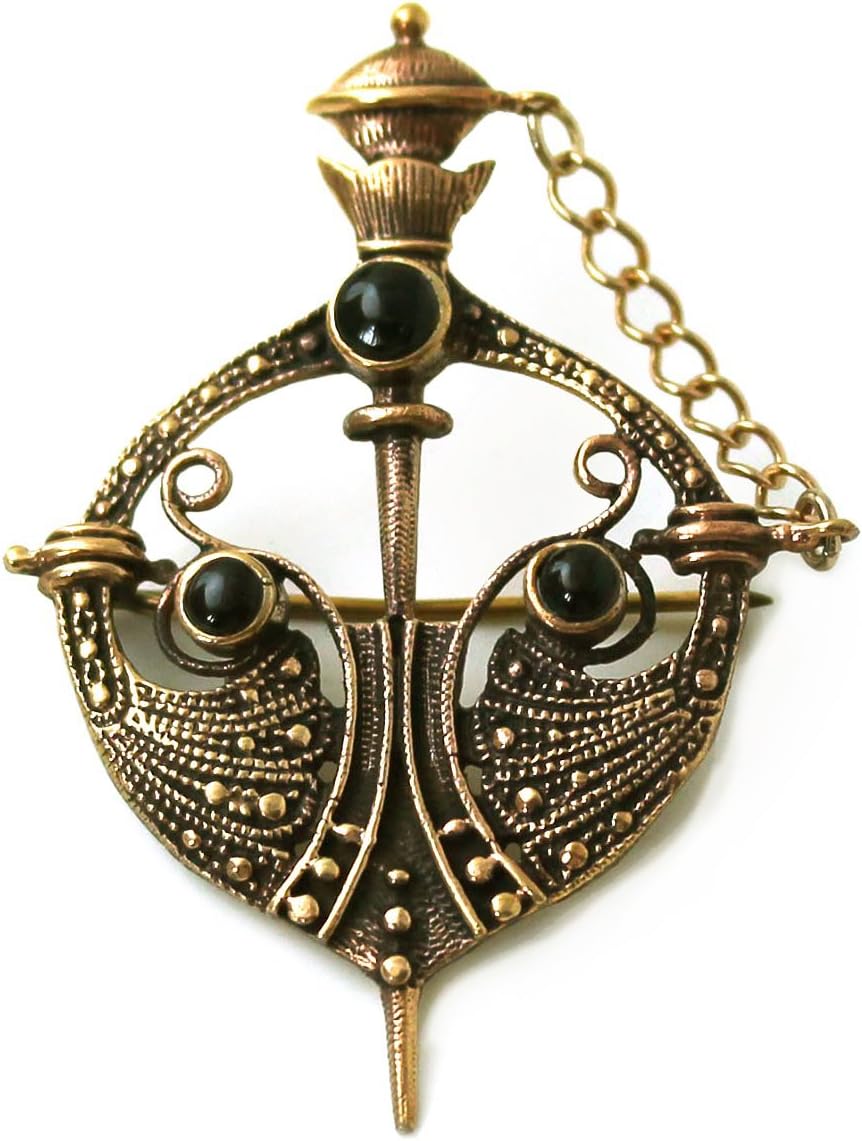 Bronze Semi Precious Black Onyx Stone Tara Pins and Brooches Celtic Norse Nordic Irish Vintage Jewelry - Image 2