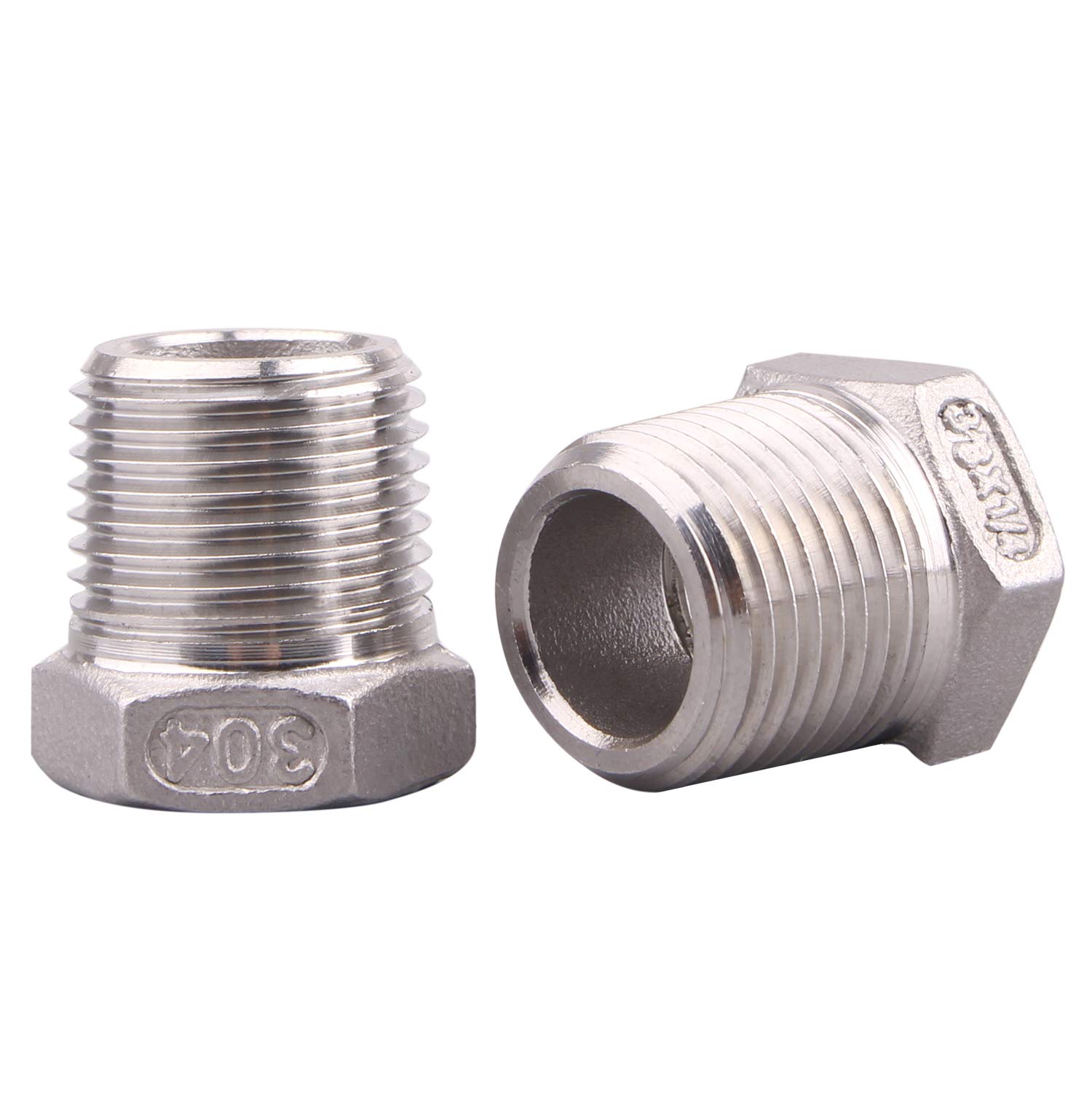 Stainless Steel Reducer Hex Flush Bushing, 3/8" NPT Male 1/4" NPT Female,Reducing Adapter Cast Pipe Fitting (Pack of 2)