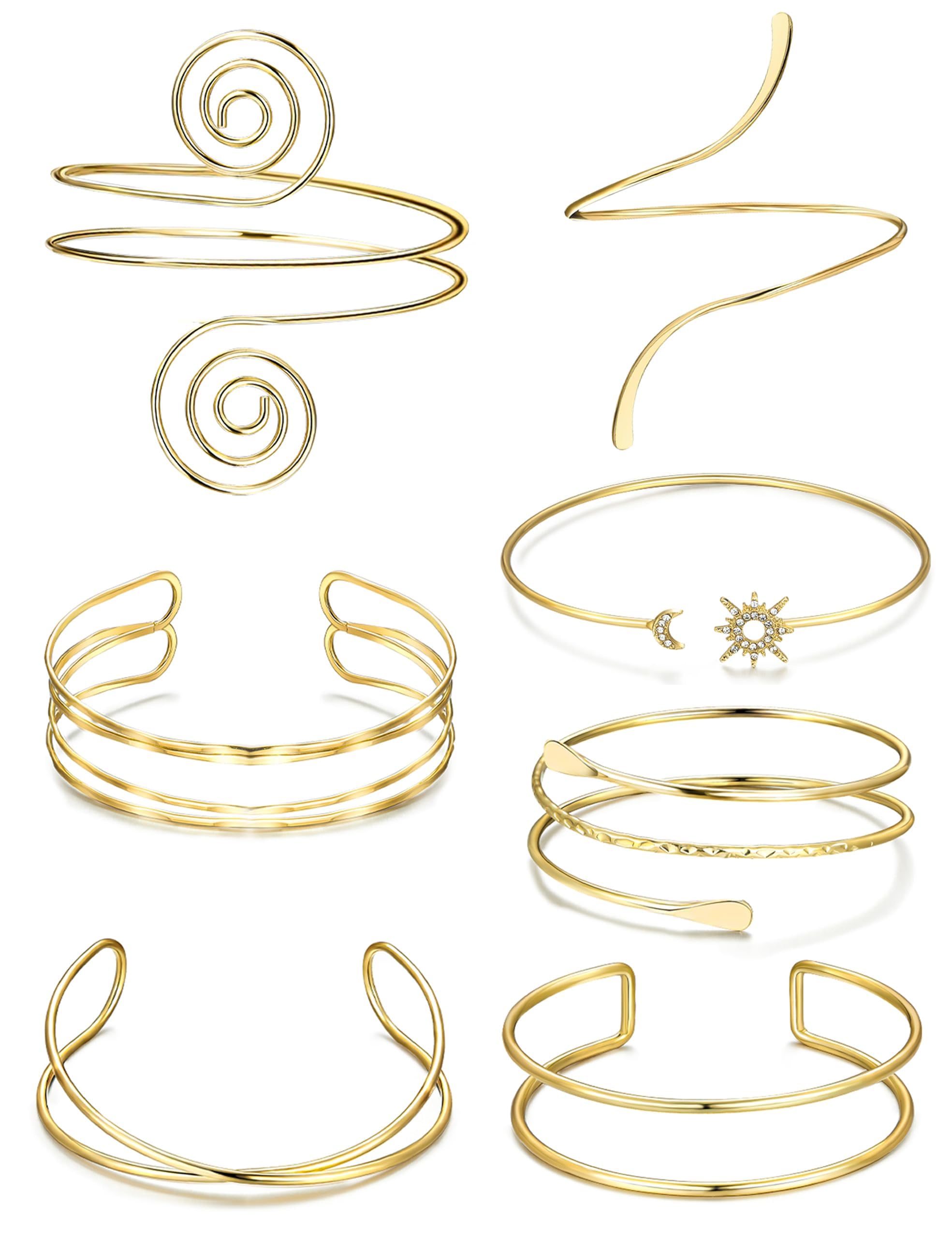 Nymora Juego de 4 brazaletes de brazo para mujer, brazalete dorado para la parte superior del brazo, pulsera minimalista, pulsera ajustable