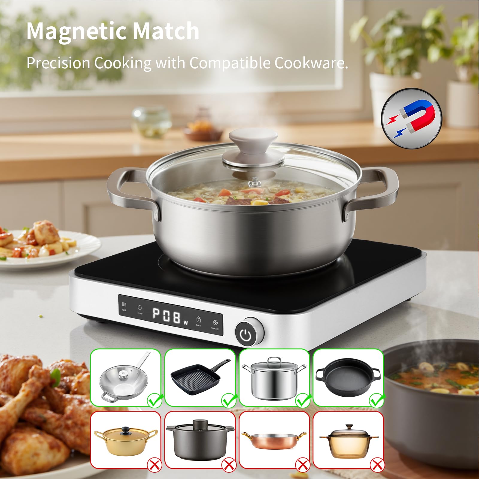 COOKTRON Kuchenka indukcyjna z płytą grillową (z pokrywką)
