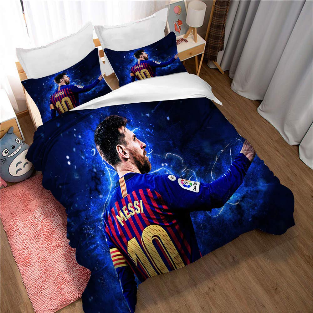 Ste-X Juego De Cama Person con Funda Nórdica Y Fundas De Almohada De Microfibra, Juego De Cama Lionel Messi para Niños ((150x200cm)-Cama de 90,Estilo 05)