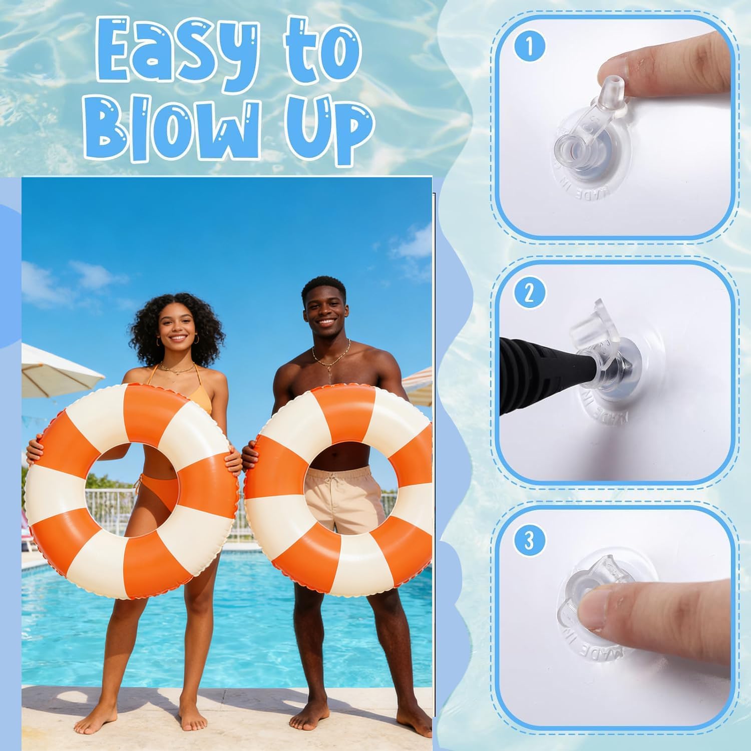 33 inch Inflatable Pool Floats for Adults- 2 Pack Striped Floaties Pool Tubes Swim Rings Inflatable Pool Float for Swimming Pool Party Lake Beach Adults