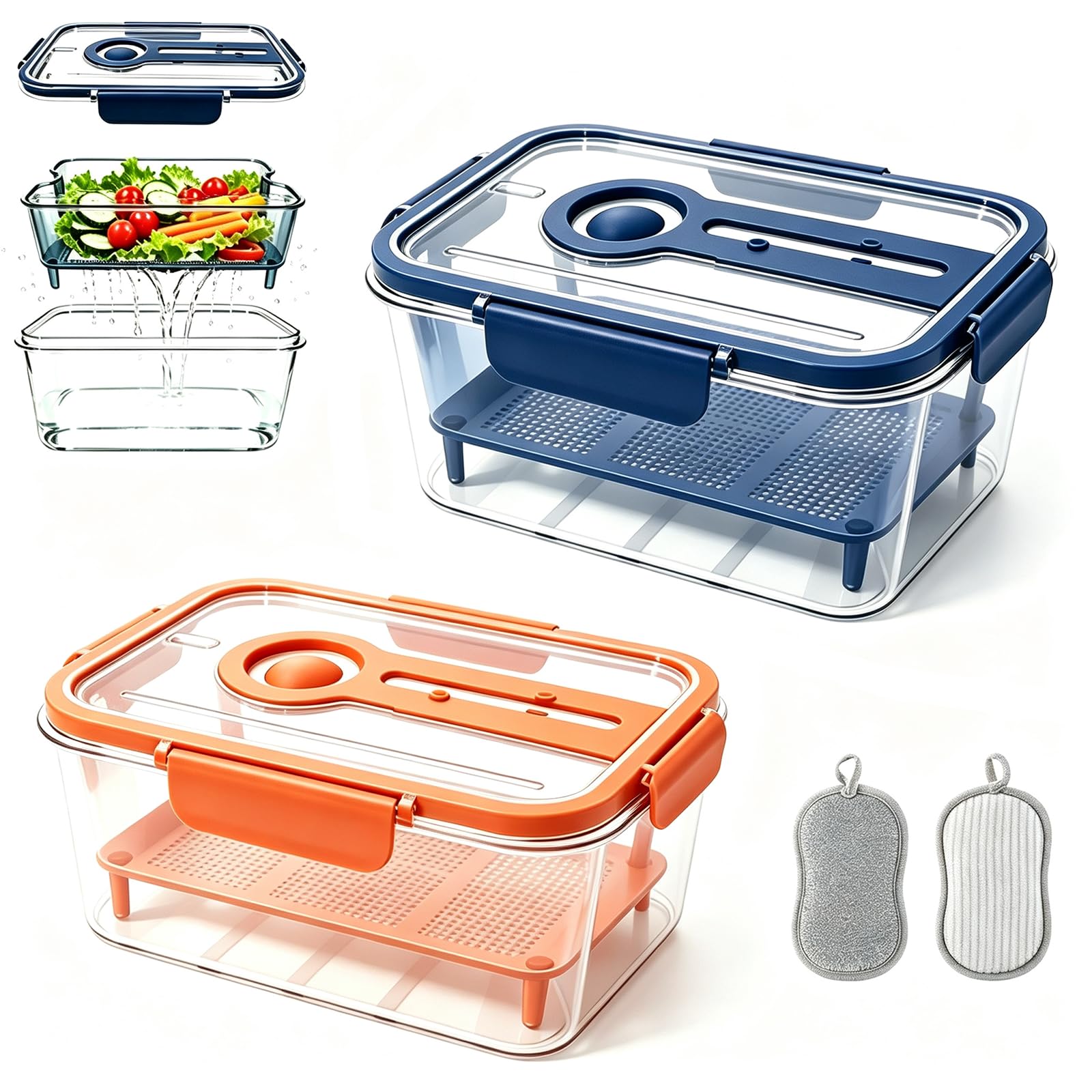 Jmwub Food Storage Containers for Fridge with Removable Colander (2PC-B)