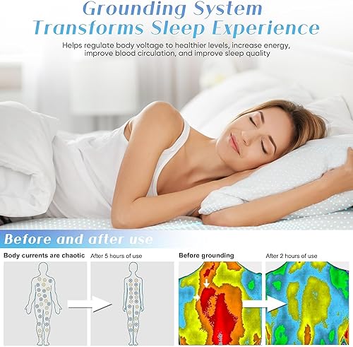 Miniatura 5 de Grounding - Sábana tamaño Queen, 95% algodón orgánico + 5% fibra plateada pura, ropa de cama conectada a la tierra (60 x 80 x 13 pulgadas, gris)