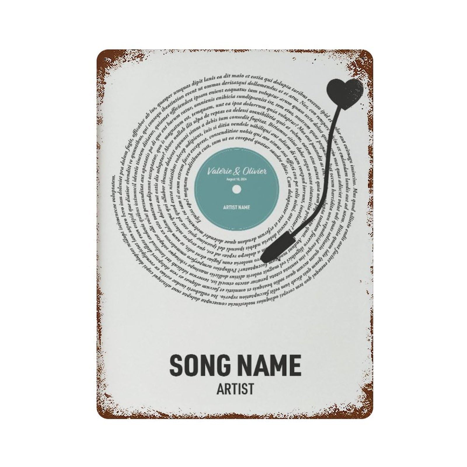 xiaoxiaoshen Personalized Song Lyrics Vinyl Record Custom Music Gift Wall Decor Art Metal Tin Poster Modern Home Decor Art Home Bar Shop Decorations Vintage Sign 40x30cm