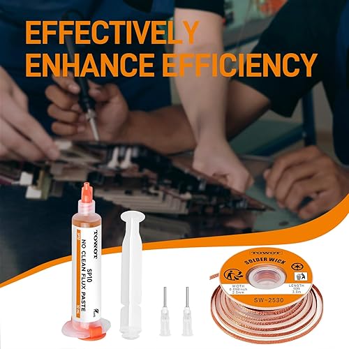 Miniatura 40 de TOWOT Mecha de soldadura, alambre de soldadura y ventosa de soldadura utilizada para quitar la soldadura y desmontar componentes eléctricos, trenza