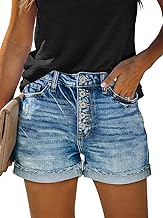 KISSMODA Denim Shorts Women Trendy Button Summer Cut Off Short Womens Jean Shorts High Waisted Denim Hot Ripped Shorts