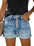 KISSMODA Denim Shorts Women Trendy Button Summer Cut Off Short Womens Jean Shorts High Waisted Denim Hot Ripped Shorts
