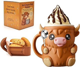 Highland Cow Ice Cream Pint Holder with Hoof Slots to Hold Your Spoon, for 16 oz Pints, Leak-Proof Popsicle , Ice Cream Cooler Container, Summer Gifts, Soda Beer Can for Highland Cow Lovers With Box
