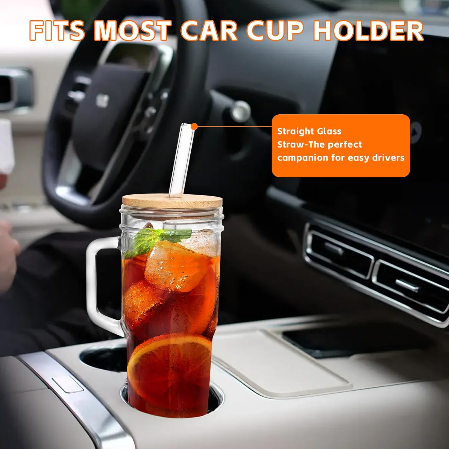 Glass Cups with Lids and Straws 2 Packs - 24oz Glass Tumbler with Handle, Mason Jar with Lid and Straw -Wide Mouth Reusable Drinking Glasses for Iced Coffee Smoothie Matcha Cocktail Whiskey Milk - Image 7