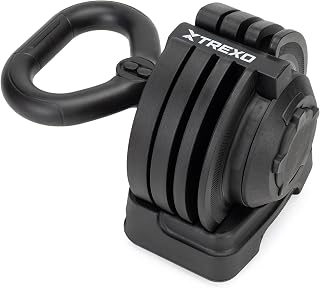 TREXO Pesa rusa ajustable de hierro fundido para ejercicios versátiles, 12 kg, con 16 niveles de resistencia ajustables, color negro