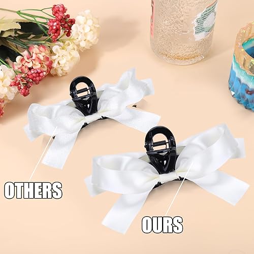 Miniatura 5 de Vodolo Pinza para el pelo con lazo para mujeres y niñas, 3 piezas antideslizantes con lazos grandes para cabello grueso y delgado (negro + blanco)