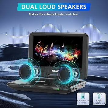 PJGCWB 11.5 Portable DVD Player with 9.5 Swivel Screen, 5-Hours Rechargeable Battery, Car DVD Player for Kids,,Supports SD Card/USB/CD/DVD and Multiple Disc Formats, High Volume Speaker(Inches, 9.5)
