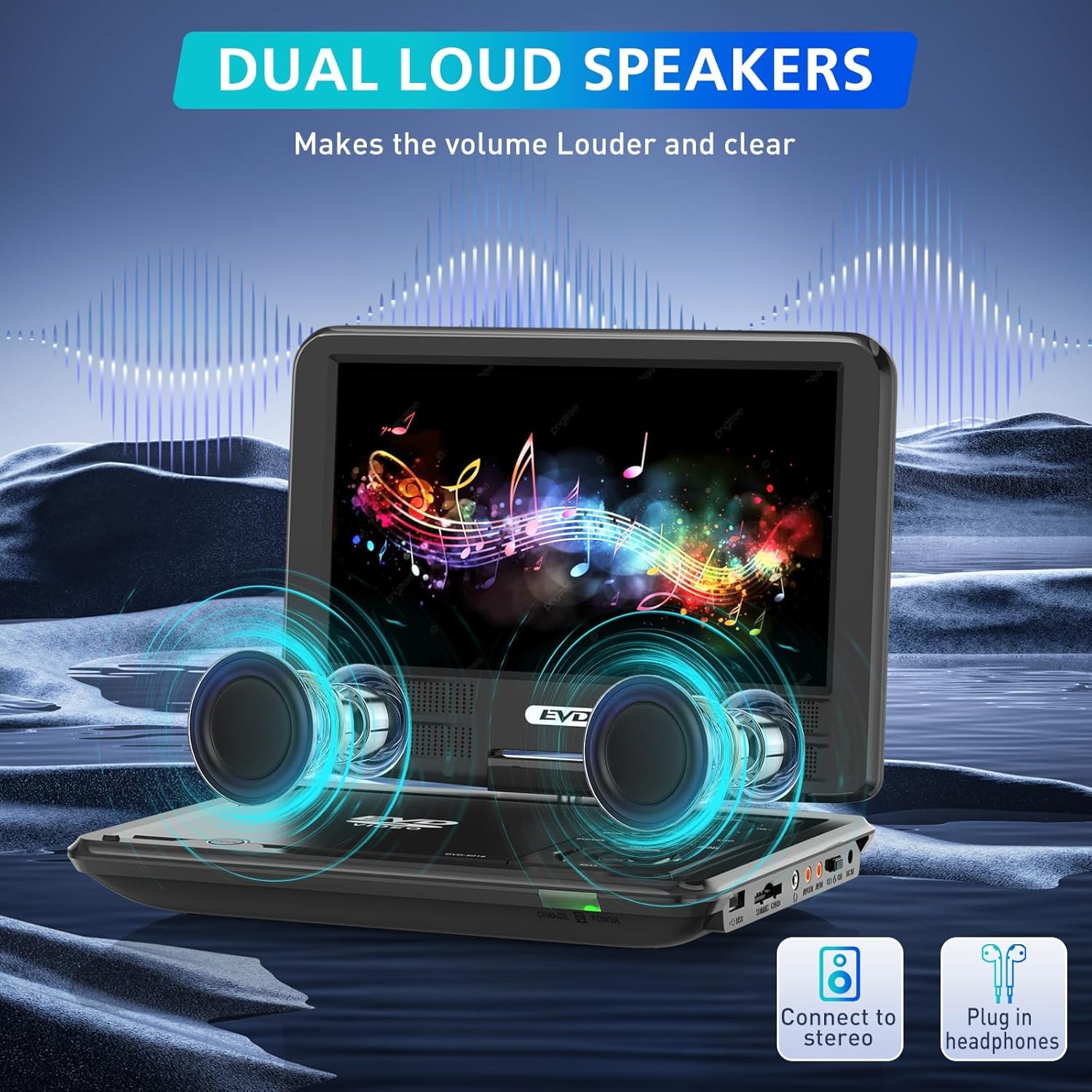 PJGCWB Lecteur DVD portable de 11,5" avec écran pivotant de 9,5", batterie rechargeable de 5 heures, lecteur DVD de voiture pour enfants, prend en charge carte SD/USB/CD/DVD et plusieurs formats de