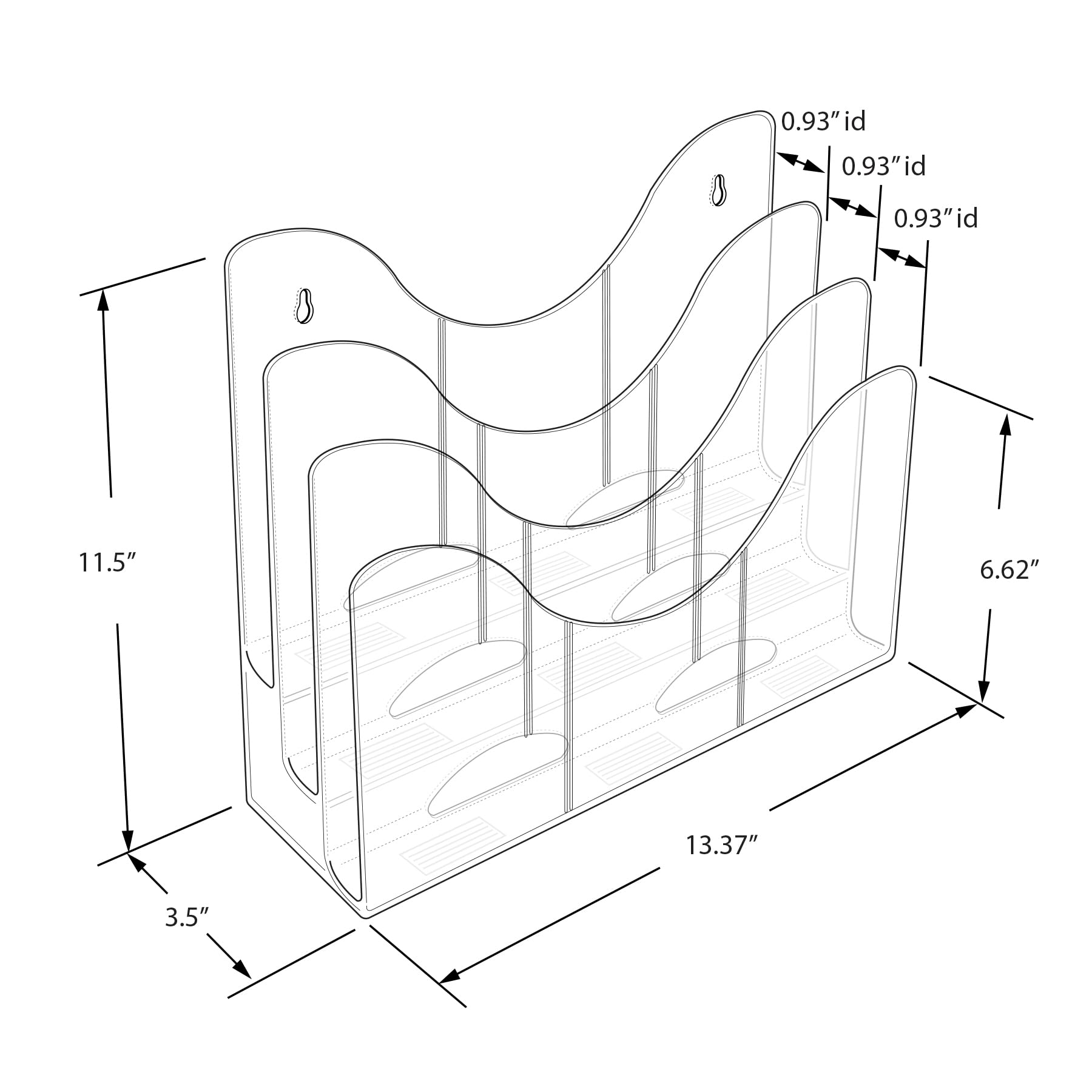 Azar Displays 250099-6PK - Organizador de pared de escritorio de tres niveles con divisores, soporte de exhibición de folletos acrílico, transparente, paquete de 6