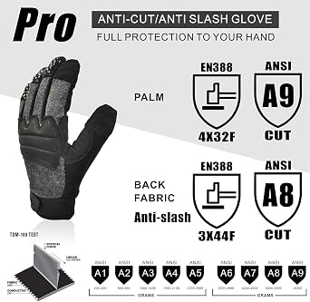 Professional Needle Puncture Resistant Gloves | ANSI Cut A9, EN388 4X32F, Anti-Slash, Touchscreen Duty Gloves