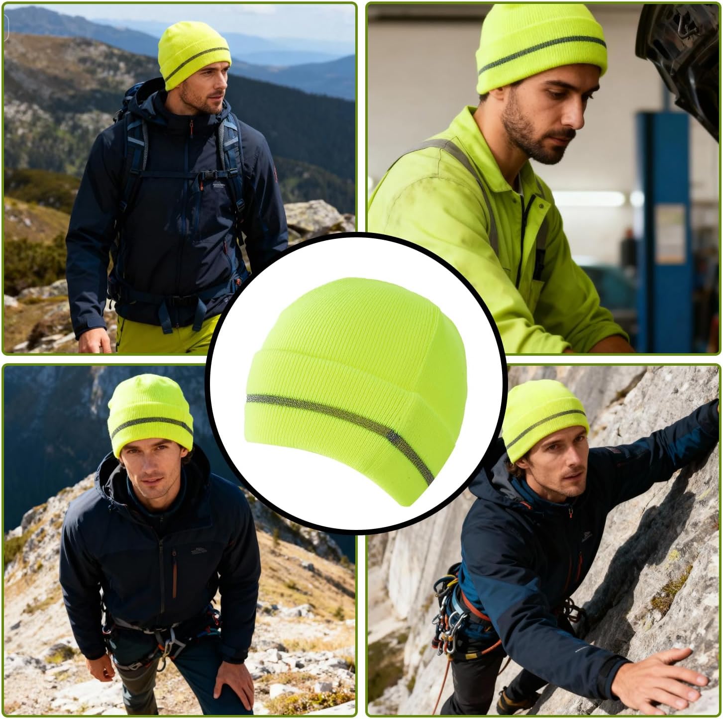 Sucrain 2 PCS Reflective Knit Hat Adult Safety Beanies Hats Warm Winter Knit Caps with Reflective Stripes for Outdoor Work - Image 7