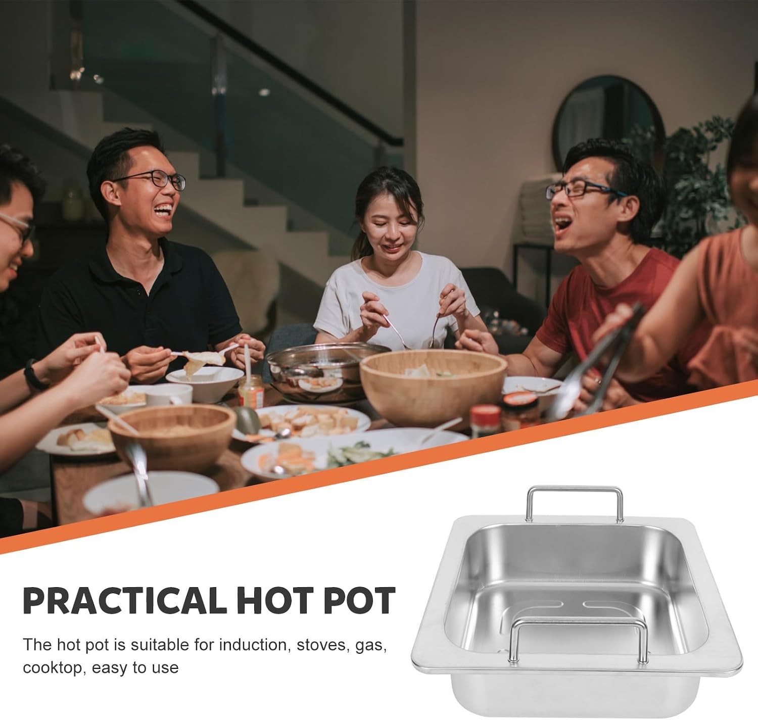 Stainless Steel Square Hot Pot 29cm for Stoves and Induction