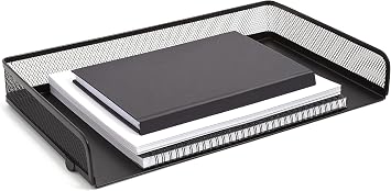 TRU RED SideLoad Stackable Metal Letter Tray, Matte Black, 2Pack Durable Desktop Paper Organizer for Office Files