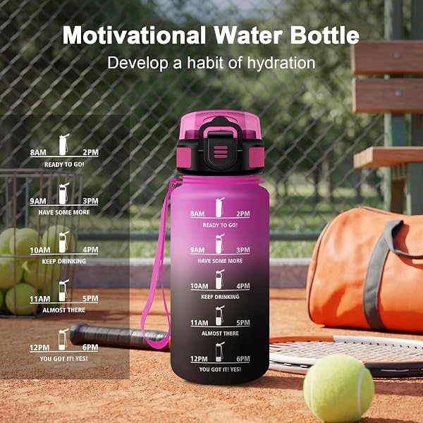 Gourde 500ml, Bouteille Motivation avec Paille et Marqueur Temps, Anti-Fuite, Réutilisable, Facile à Nettoyer, pour Travail, Gym, Étude - 4