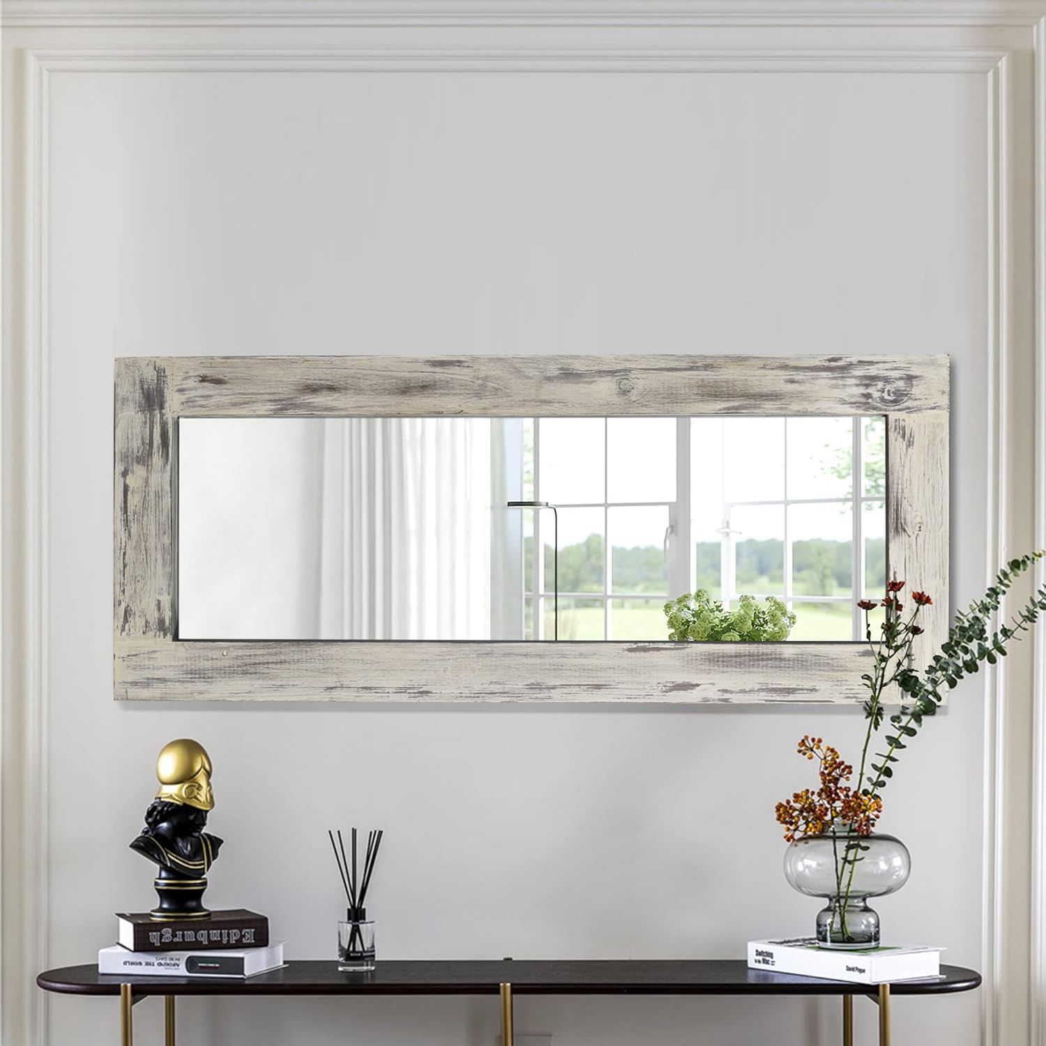 MAYEERTY Full Length Mirror 58"x24" Floor Mirror Rustic Full Body Mirror Large Wood Leaning Mirror Bedroom Mirror Wall Mounted Mirror Hanging or Leaning Mirror, Weathering White (JJ01327ZZD-USAM027)