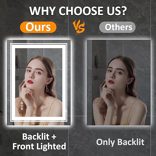 Miniatura 9 de Espejo LED de baño, 32 x 32 pulgadas con luz frontal y retroiluminada, antivaho, espejo de tocador de baño para pared, función de memoria, regulable