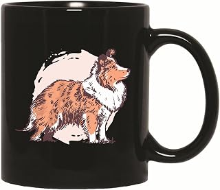 Hand Drawn Collie Pup Pet Gift for Dog Lovers 11oz 15oz Black Coffee Mug
