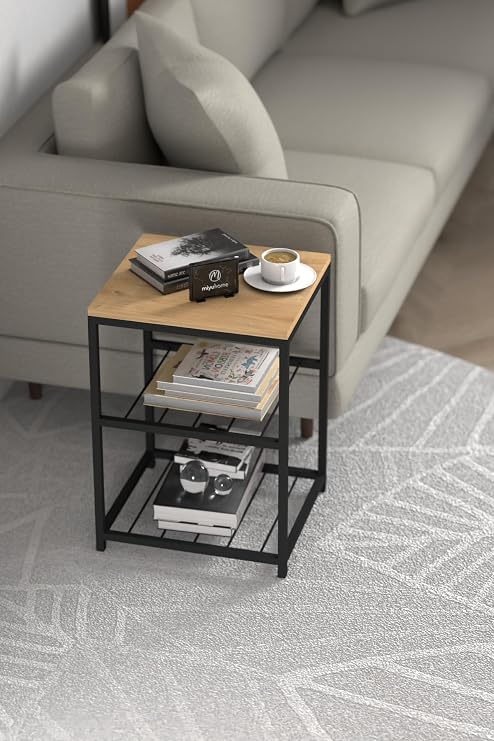 3 Raflı Metal Yan Sehpa Koltuk Sehpası Zigon Sehpa Metal Raflı Koltuk Sehpa Çay Kahve Köşesi siyah 30 x 45