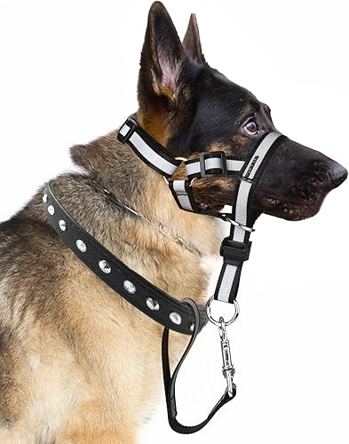 Collar de cabeza reflectante, sin tirones, ajustable, para cabeza de perro, correa de bozal antitirones, correa para la nariz para perro, fácil de