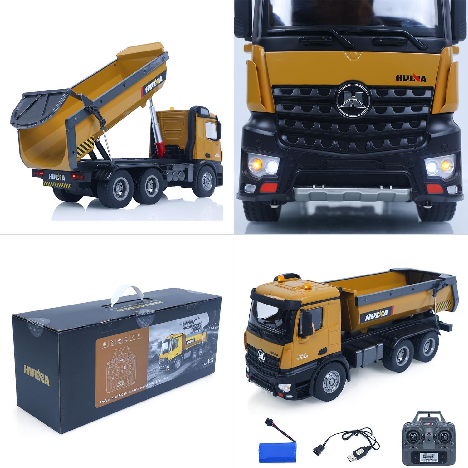 TOUCAN RC HOBBY HUINA 1/14 Electric RC Dump Truck 573 Remote Control Tipper Model Vehicle Flowing Water Light Sound Effect 2.4G Radio Battery