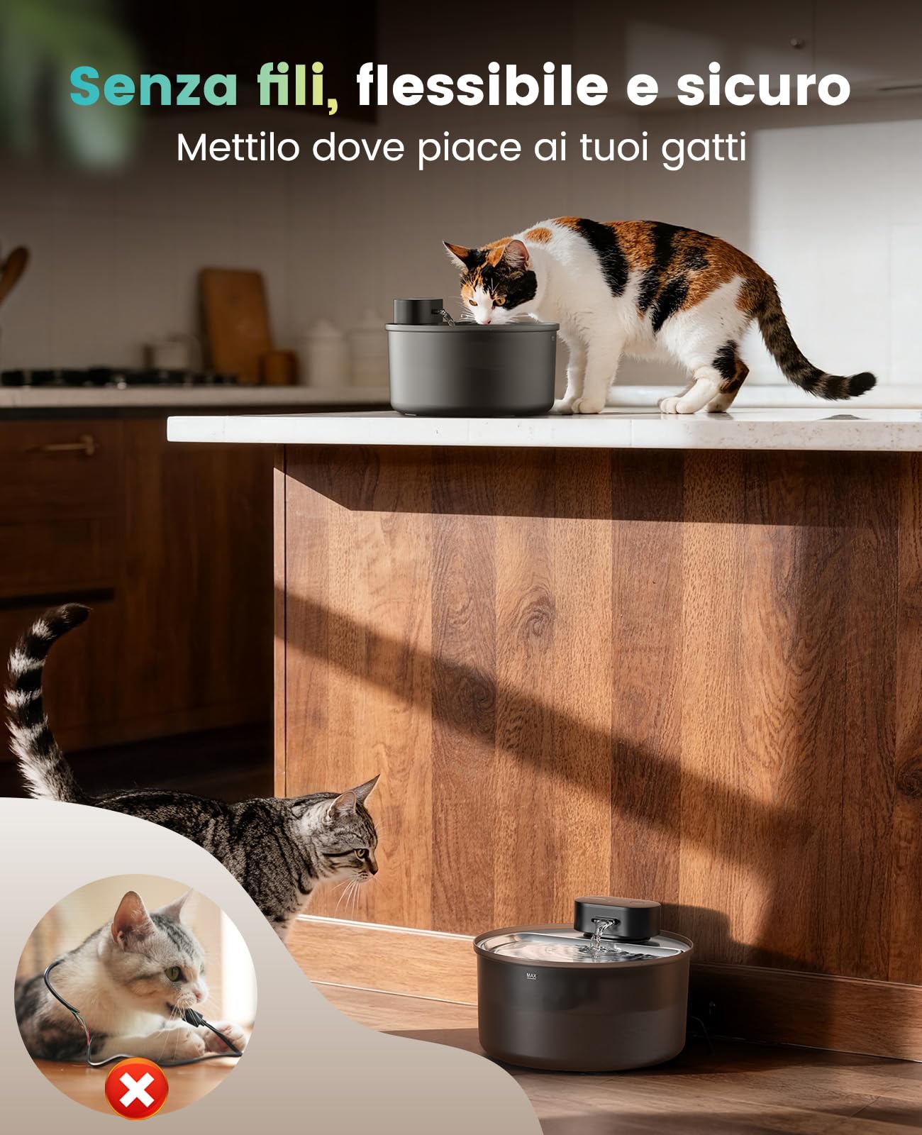 oneisall Fontana per gatti senza fili da 3,2L, fontana con sensore | ultra silenziosa a 20dB, batteria ricaricabile da 4000mAh, vaschetta in acciaio inossidabile, pulizia senza sforzo, senza BPA