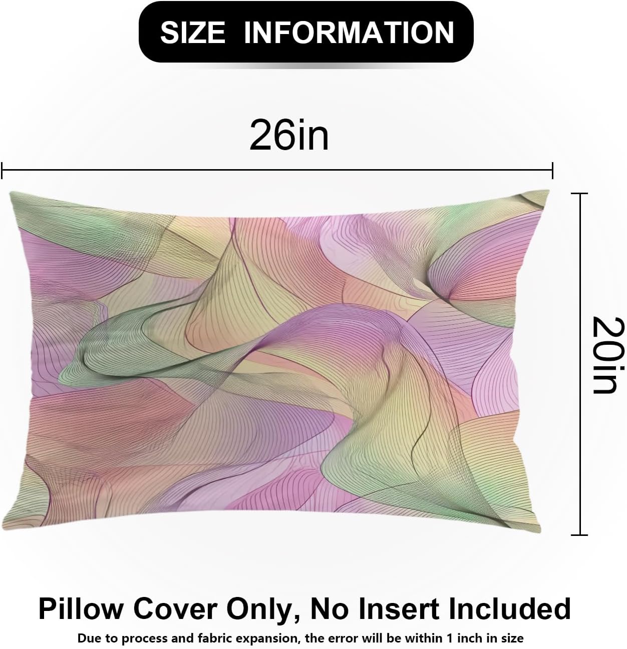 Shrahala Dreamy Fluid Lines Pillowcases, Soothing Whimsical Art Lumbar Pillow Cover Decorative Blended Double-Sided No Inserts for Bedroom Sofa Living Room Set of 2 (26 x 20 in)