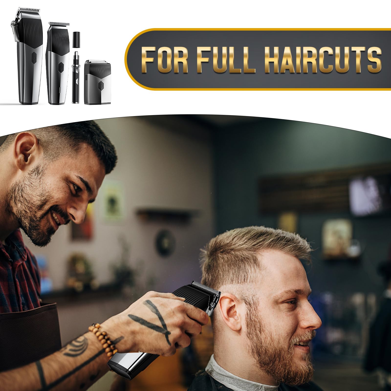 BESTBOMG Tagliacapelli Uomo Professionale, Macchinetta per Capelli Senza Fili, Tagliacapelli per il Naso, Elettrico Barba, Taglio di Capelli con Pettine Limite