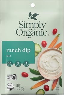Simply Organic Ranch Dip Mix, 1.5 oz - Gluten Free, Kosher, Organic & Non-Irradiated Seasoning
