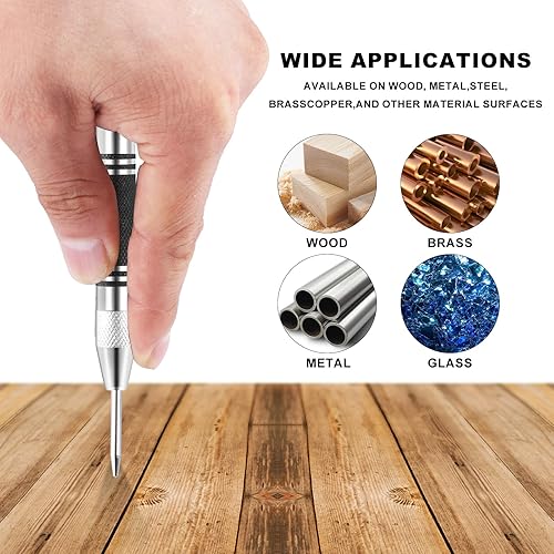 Miniatura 7 de Punzón central automático, 2 herramientas de perforación central de 5 pulgadas, herramienta de perforación central con impacto ajustable para